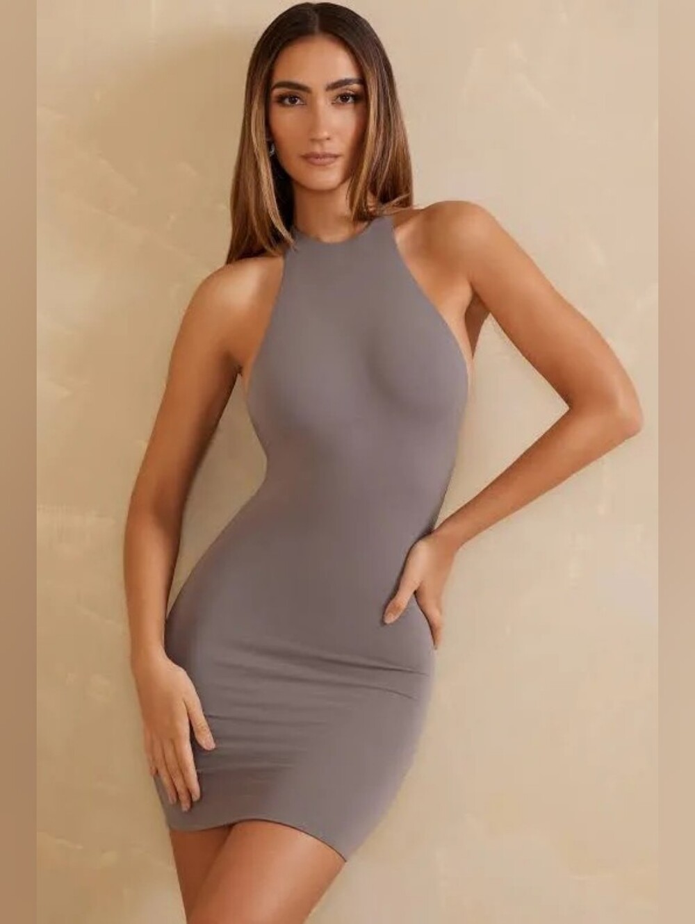 Oh Polly Celyse Halter Neck Low Back Mini Dress Gray Size US 8 NWT - Picture 2 of 8